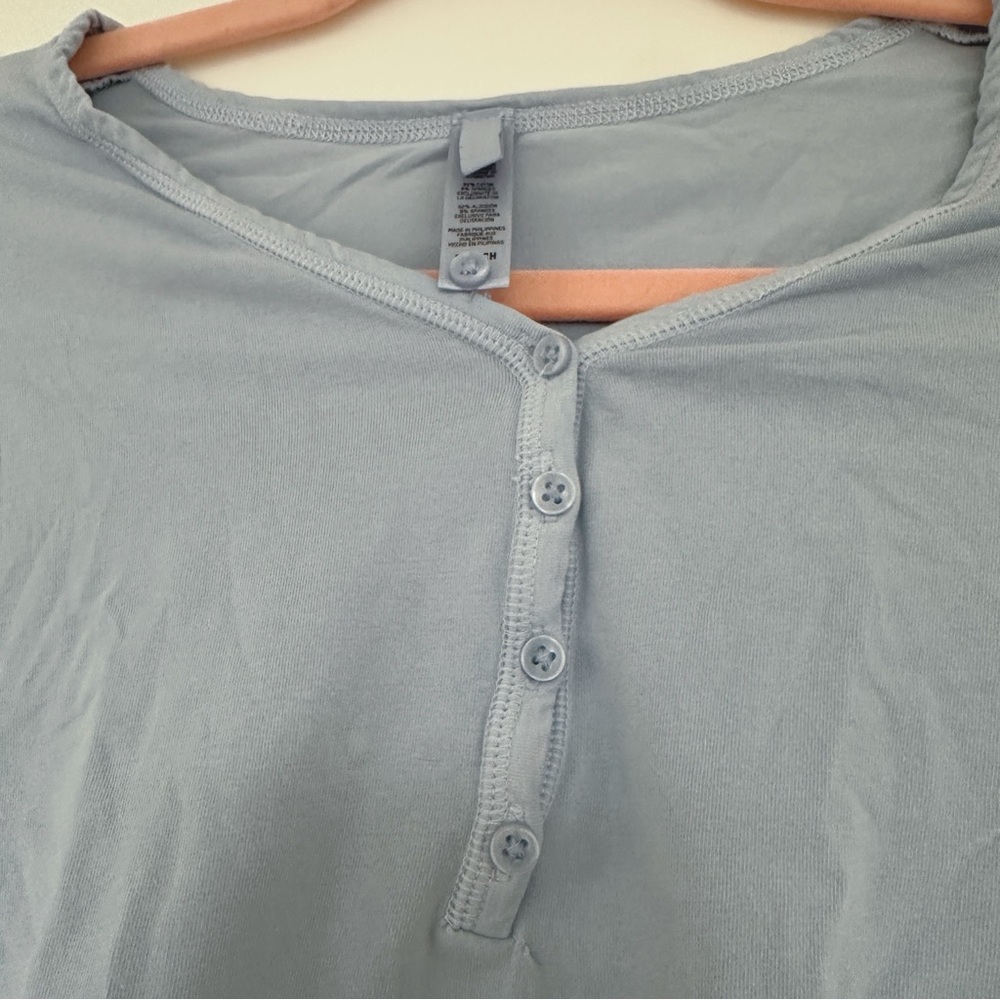 SKIMS Soft Blue Henley Long Sleeve Tee - Picture 4 of 5